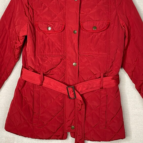 Gap Puffer Jacket Quilted LaSalle Red Belted Small Zip Snap Winter Warmth - Picture 2 of 11